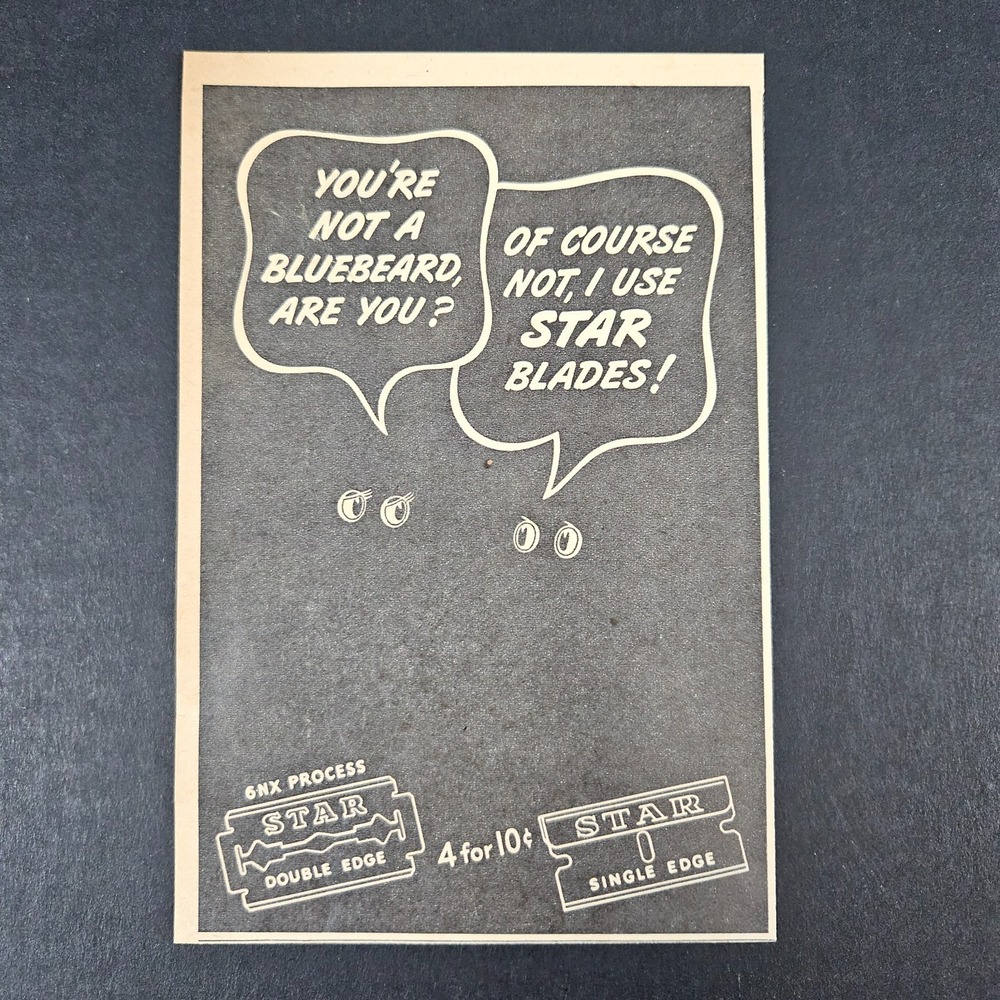1944 Star Razor Blades Single Double Edge Vintage Print Ad 6NX Process Bluebeard